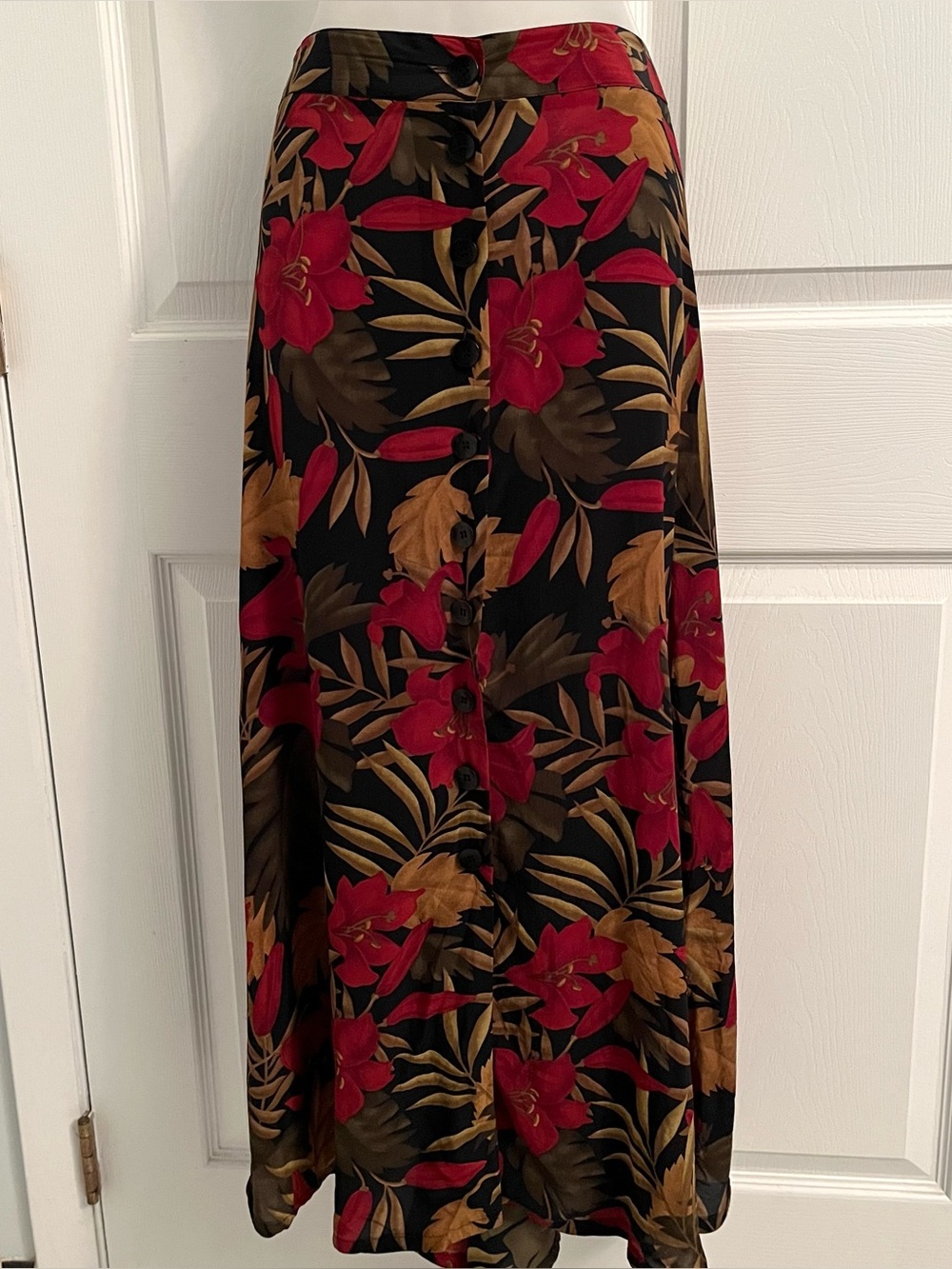 Vintage 90s Jones New York Luxury 100% Silk Button-Front Maxi Skirt sz 18W